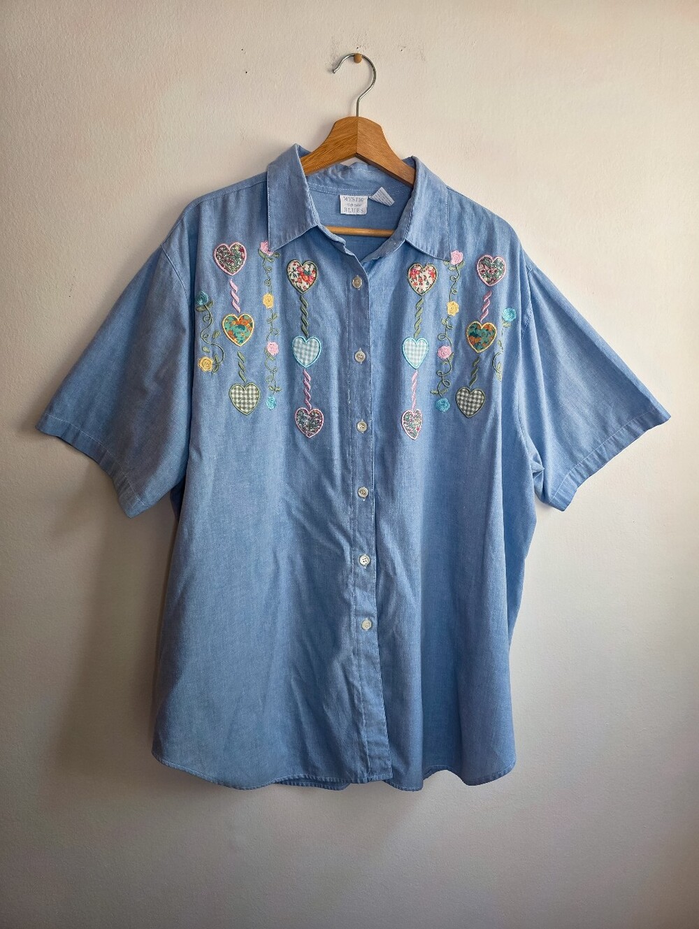 Vintage Mystic Blues Cottagecore Button-Up Top Grannycore